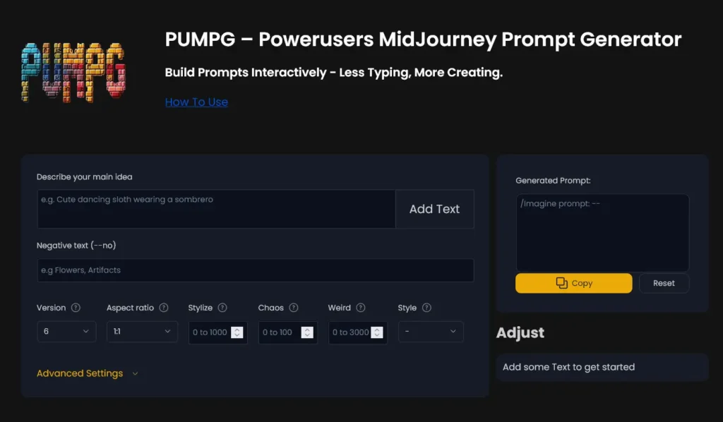 PUMPG – Midjourney Prompt Generator